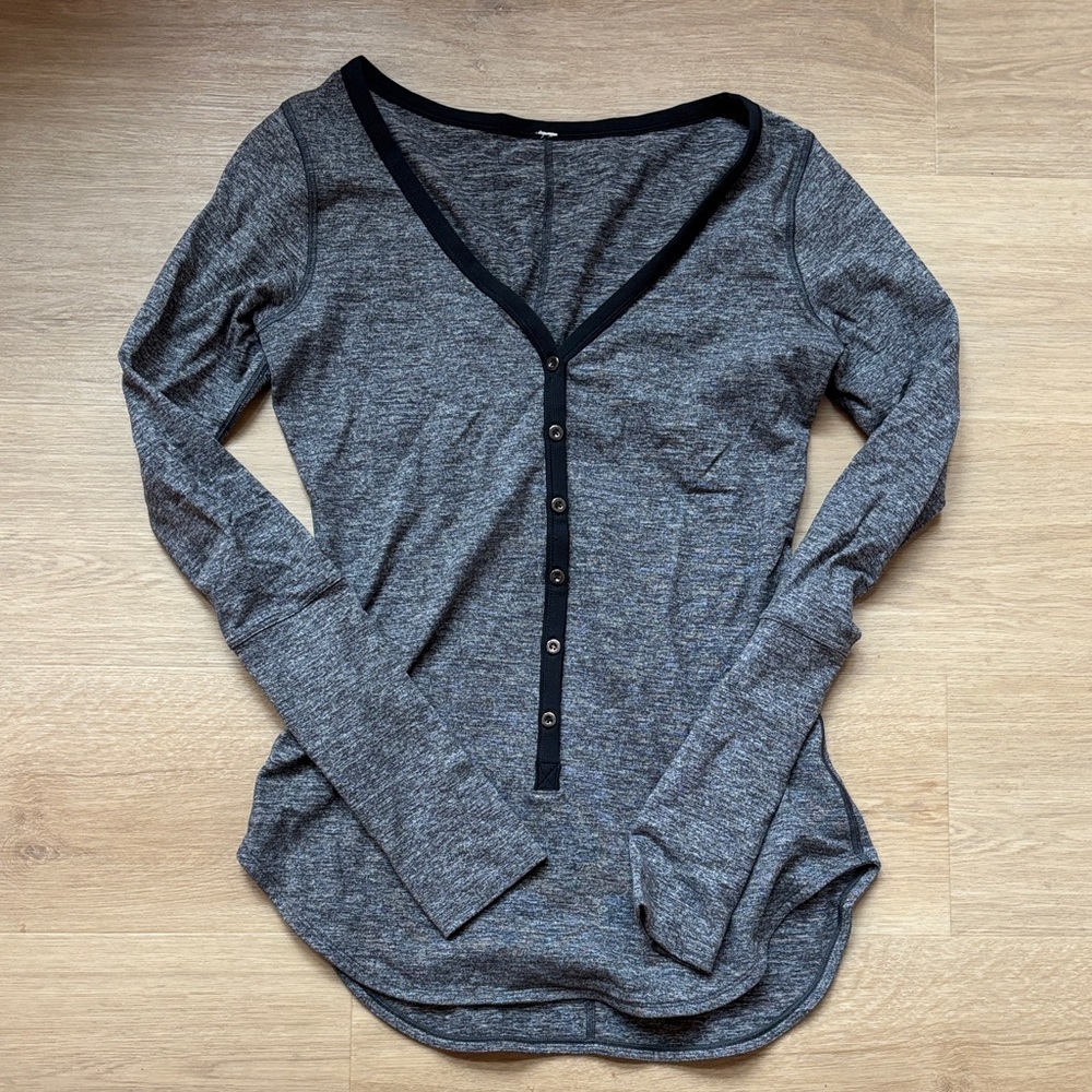 Lululemon Athletica Gray Button-Down V-Neck Shirt